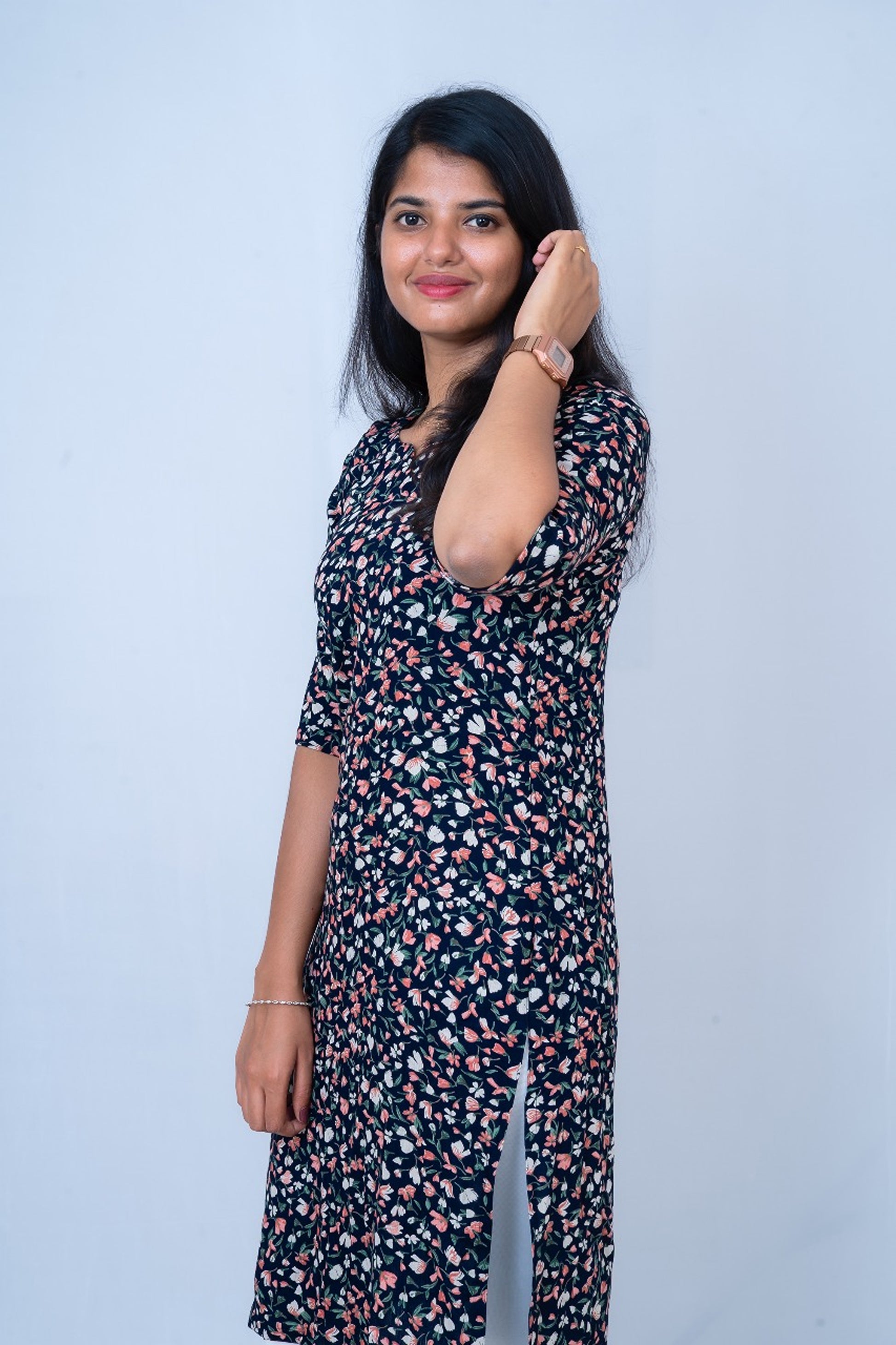 Navy Ditsy Print Churidhar