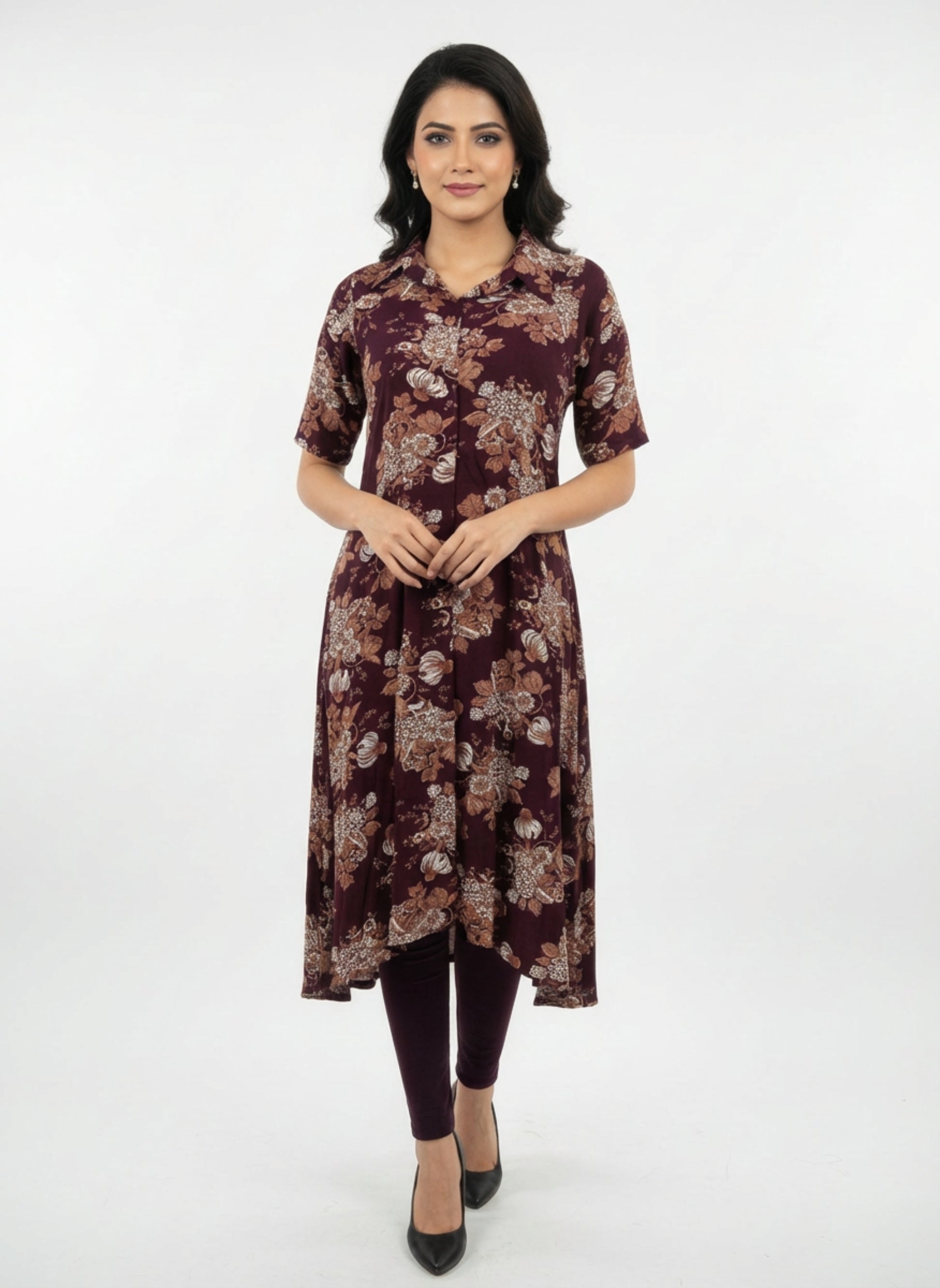 Maroon Floral Printed Kurti