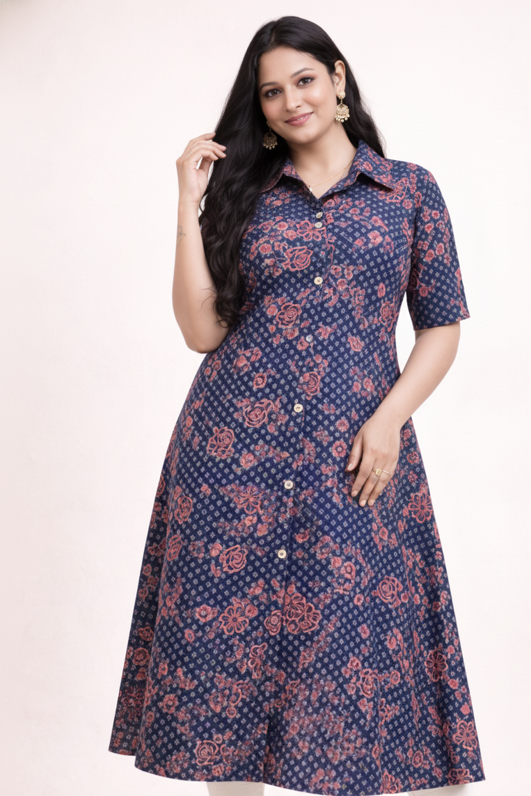 Image of Navy Blue - A-Line Kurti