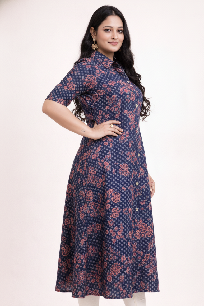 Image of Navy Blue - A-Line Kurti