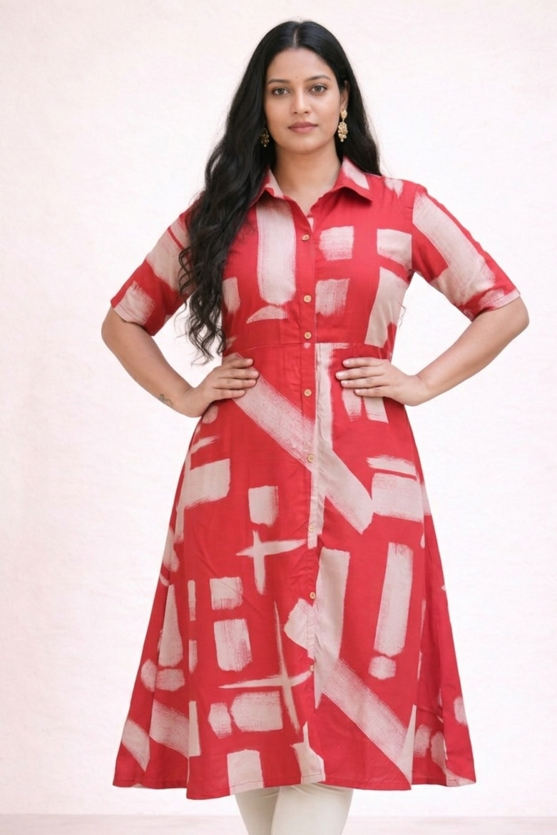 Image of Red - A-Line Kurti