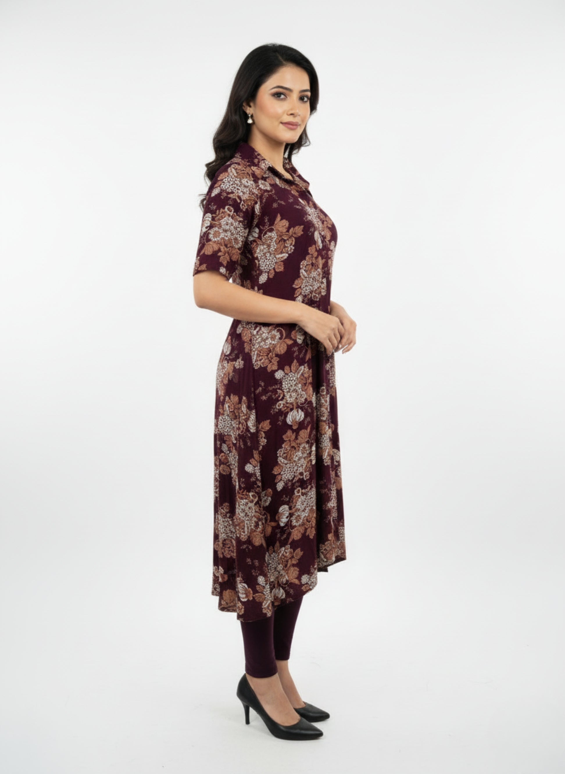 Image of Maroon Floral Printed Kurti
