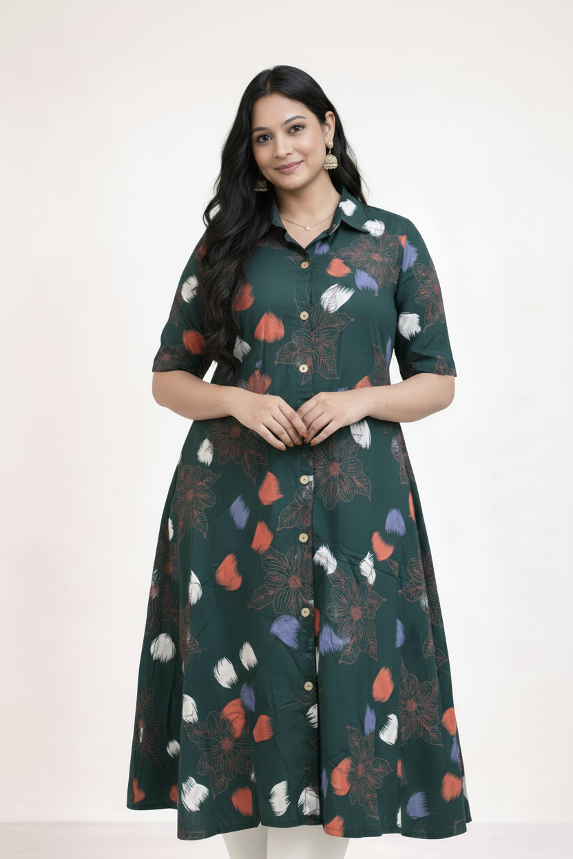 Image of Dark Green - A-Line Kurti