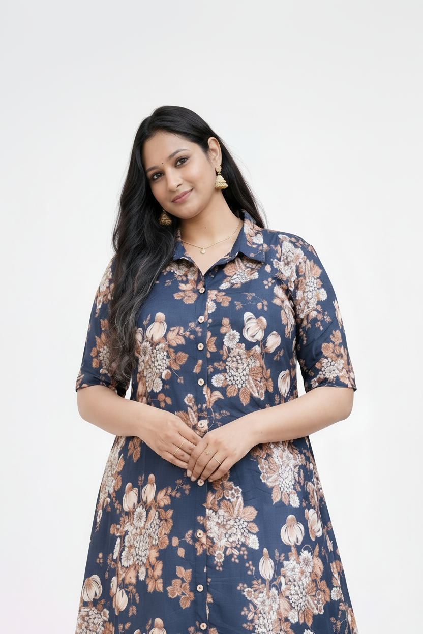 Image of Navy Blue - A-Line Kurti