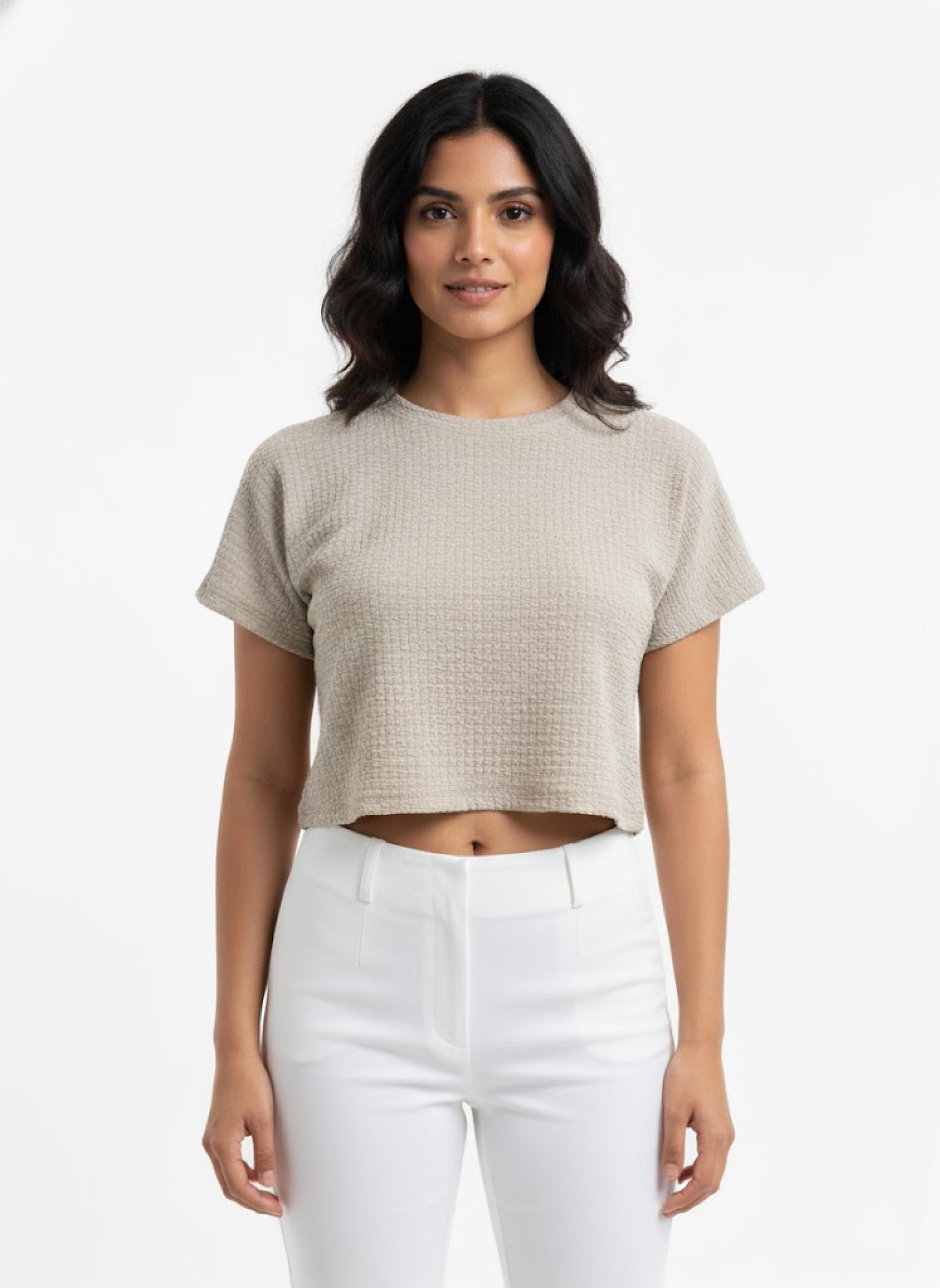 Beige Crop Tee