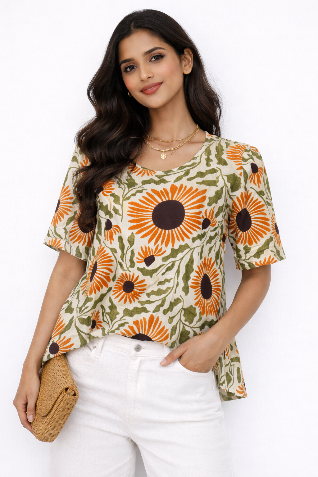 Cream Hip Length kurti