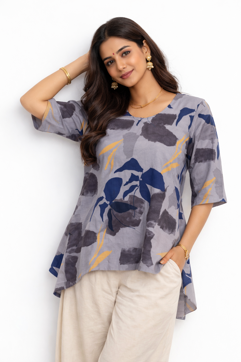 Image of Gray - Hip Length kurti - 1081