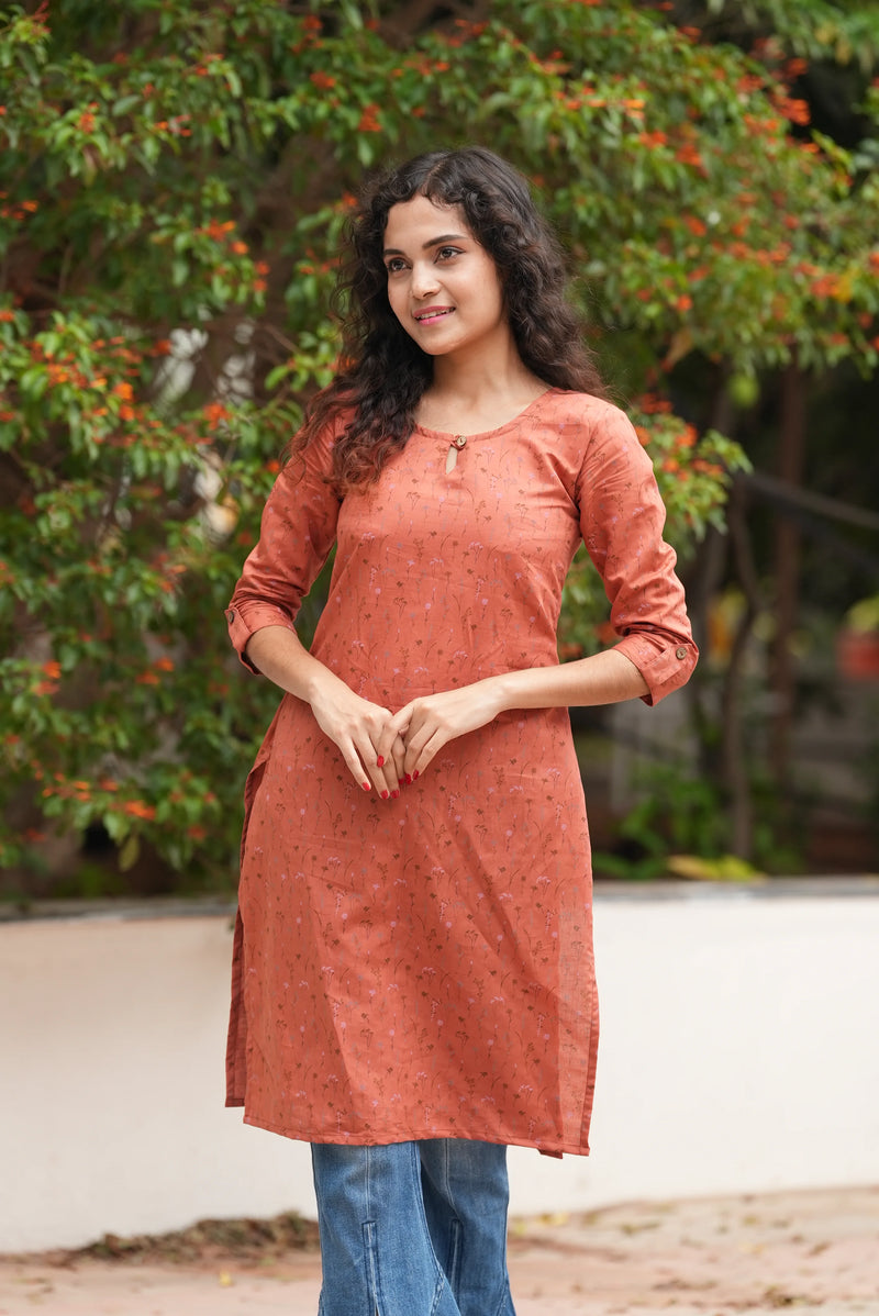 Rust Bloom Casual Kurti