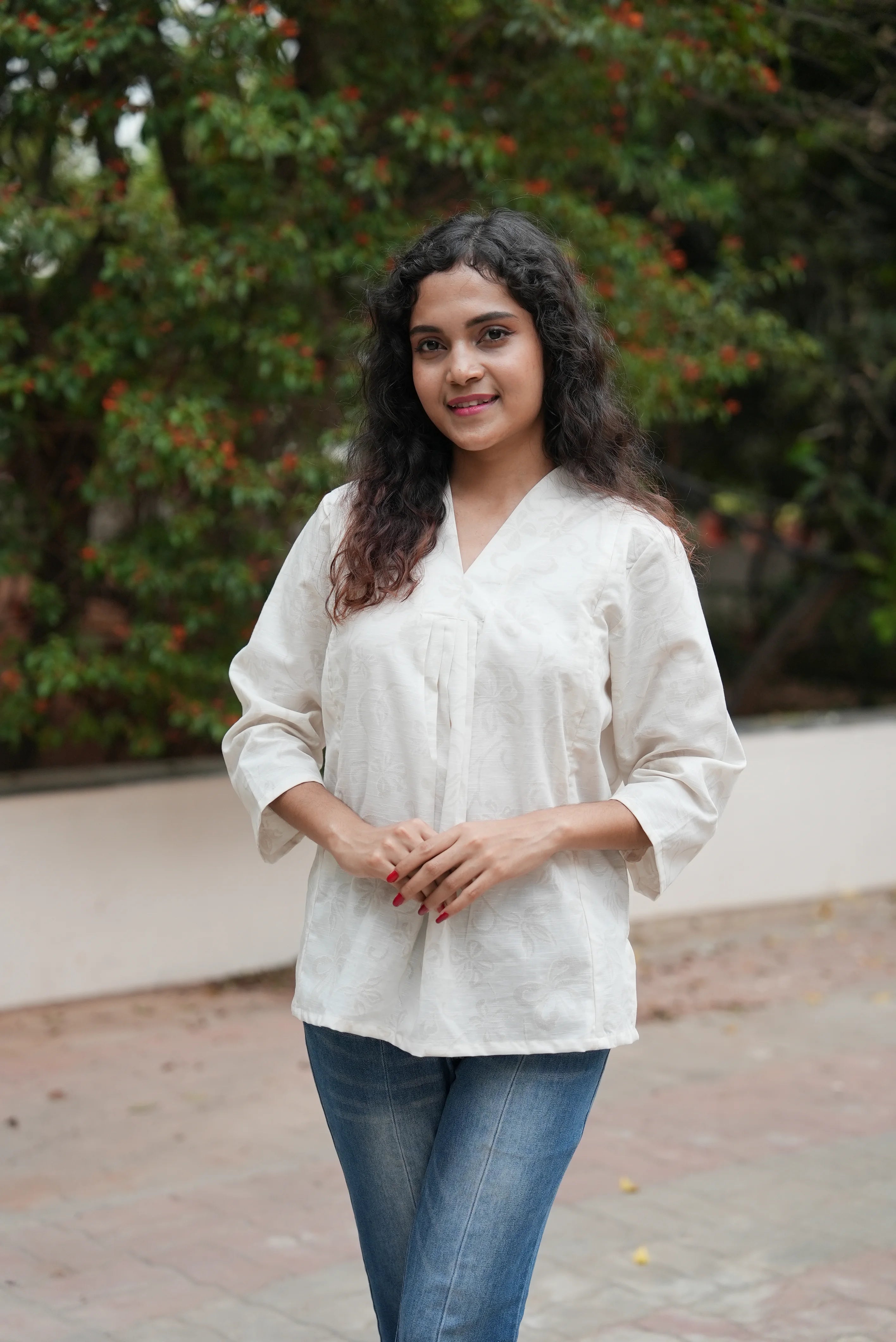 Image of Ivory Bloom Feeding Short Kurti