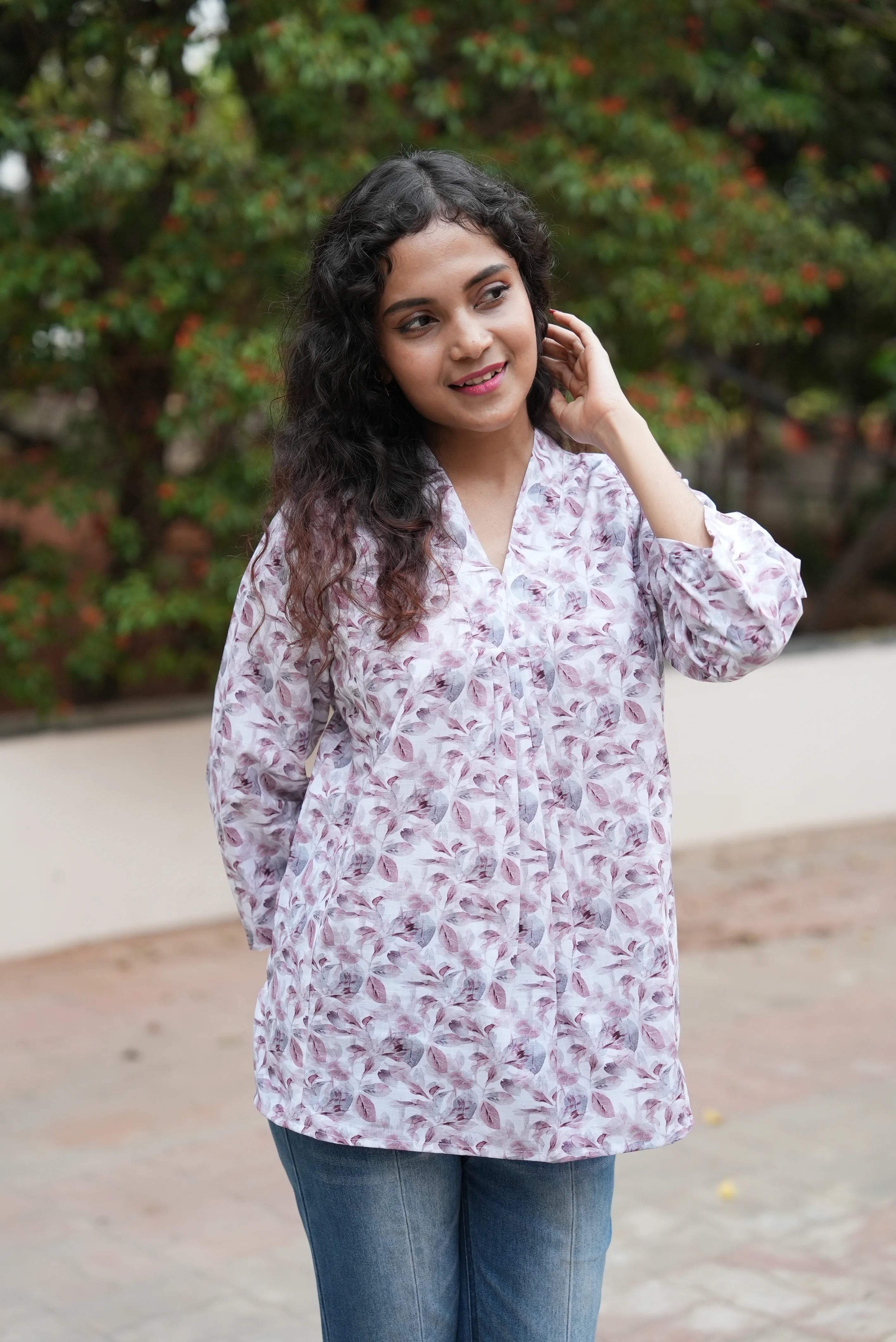 Image of Lavender Leaf Feeding Short Kurti